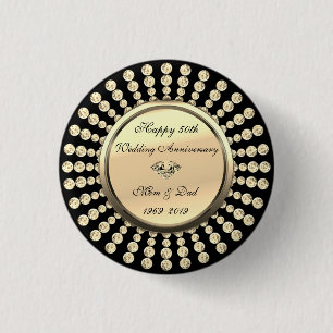 Elegant goud diamanten 50ste trouwdag ronde button 3,2 cm