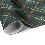 Elegant Goud & Donkergroen Tartan Plaid Kerst Cadeaupapier (Rol Hoek)
