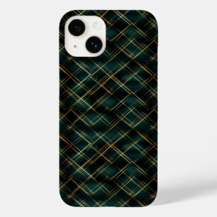 Elegant Goud & Donkergroen Tartan Plaid Kerst Case-Mate iPhone 14 Hoesje
