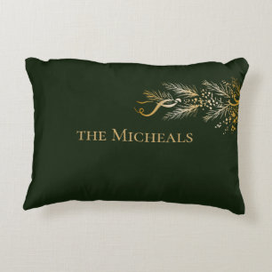 Elegant goud donkergroene vreugde gepersonaliseerd accent kussen