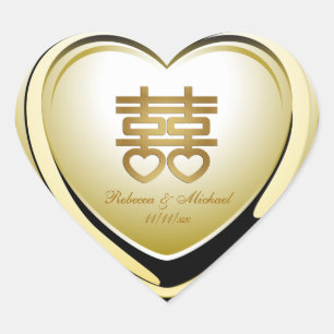 Elegant Goud Dubbel Geluk Hart Sticker