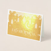 Elegant goud Eid Mubarak Lantaarns + Maan Folie Kaarten (Voorkant)