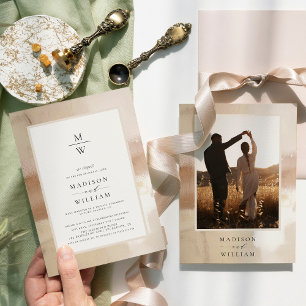 Elegant Goud Elopement Bruiloft Receptie Kaart
