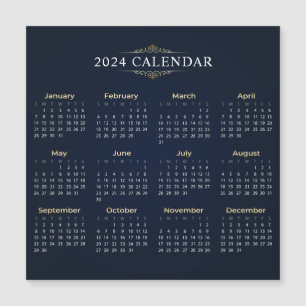 Elegant Goud en Blauw 2024 Kalender Magnetische Ka