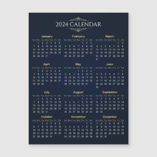 Elegant Goud en Blauw 2024 Kalender Magnetische Ka