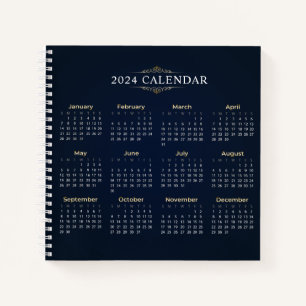 Elegant Goud en Blauw 2024 Kalender NOTITIEBOEK