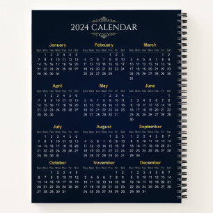 Elegant Goud en Blauw 2024 Kalender NOTITIEBOEK