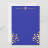 Elegant Goud en Blauw Damast Repetitie Kaart (Achterkant)