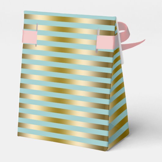 Elegant goud en blauw streepjespatroon bedankdoosjes (Achterkant)