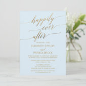 Elegant Goud en Blauwe Calligrafie Elopement Kaart (Staand voorkant)