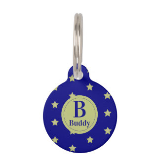 Elegant goud- en blauwe sterrenpatroonmonogram huisdierpenning