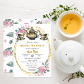 Elegant Goud en Bloemen Bruids Tea Party Kaart