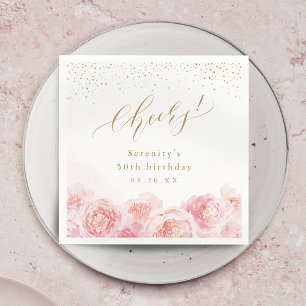 Elegant goud en blush florale kaas verjaardag servet