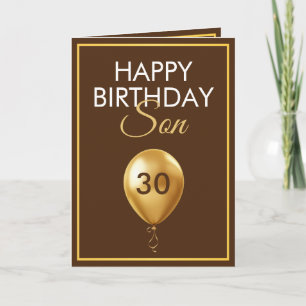 Elegant Goud en Bruin Ballon Zoon 30e Verjaardag Kaart