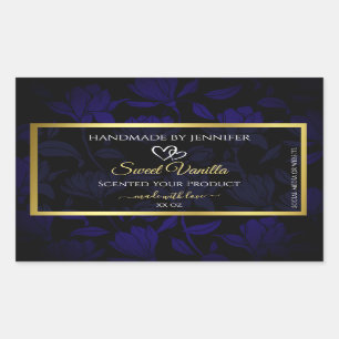 Elegant Goud en Donkerblauw Bloemen Product Labels
