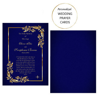 Elegant Goud en Donkerblauw Bruiloft Gebed Kaart Plaatskaartje