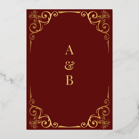 Elegant Goud en Donkerrood Bruiloft Folie Uitnodiging (Achterkant)