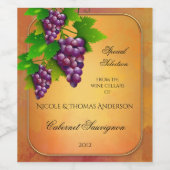 Elegant goud en druiven Eigen waslabel Wijn Etiket (Enkel label)
