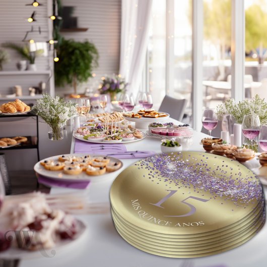Elegant Goud en Glitter Quinceañera Papieren Bordje