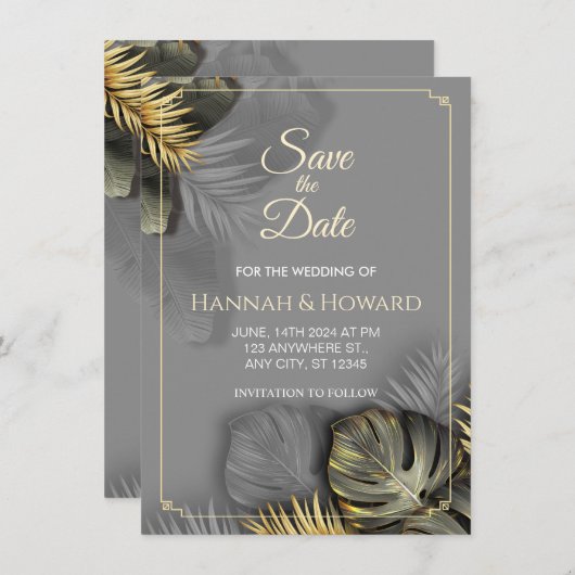 Elegant Goud en Grijs Botanisch, Tropisch Kaart (Voorkant / Achterkant)