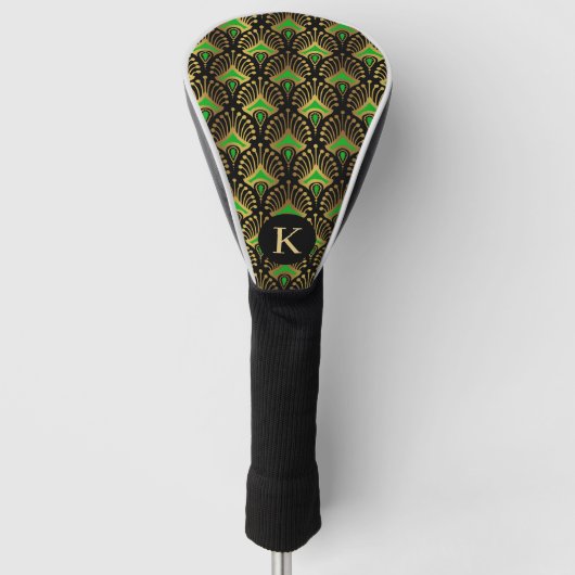 Elegant goud en groen art deco patroon golfheadcover (Voorkant)