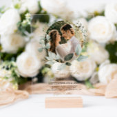 Elegant goud en groen Eucalyptus foto bruiloft Acryl Uitnodigingen