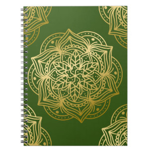 Elegant goud en groen mandala patroon notitieboek