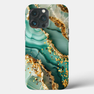 Elegant Goud En Groen Marmer iPhone 13 Pro Hoesje