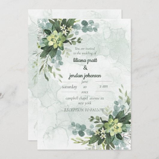 Elegant goud en groene Eucalyptus Moss Sages Invi Kaart (Voorkant / Achterkant)