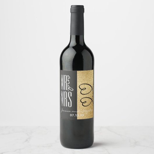 Elegant goud en harten wijn etiket (Voorkant)