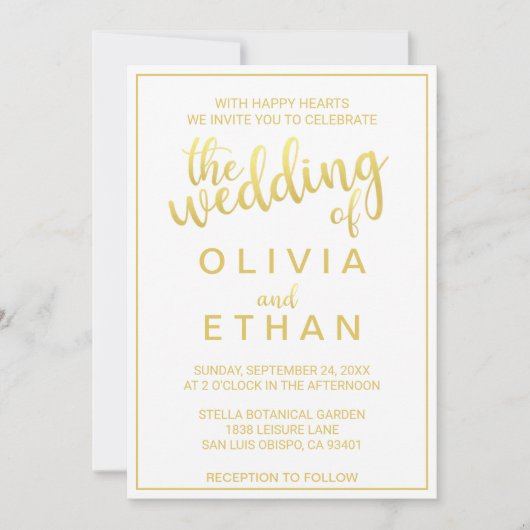 Elegant goud en huwelijksuitnodiging in witte klas kaart (Voorkant)