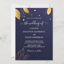 Elegant goud en koninklijke uitnodiging voor blauw