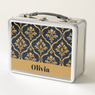Elegant goud en marineblauw damast vintage motief