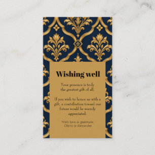 Elegant goud en marineblauw damast vintage motief informatiekaartje