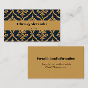 Elegant goud en marineblauw damast vintage motief informatiekaartje