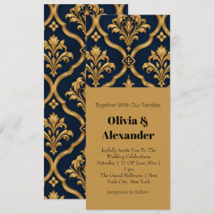 Elegant goud en marineblauw damast vintage motief kaart