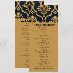 Elegant goud en marineblauw damast vintage motief kaart