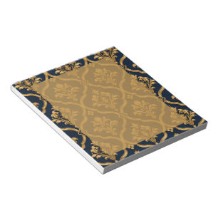 Elegant goud en marineblauw damast vintage motief notitieblok