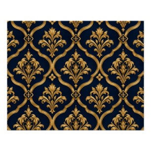 Elegant goud en marineblauw damast vintage motief perfect poster