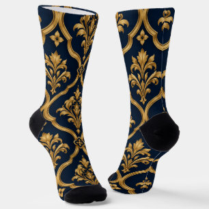 Elegant goud en marineblauw damast vintage motief  sokken