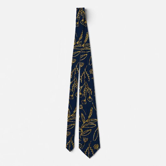 Elegant Goud en Navy Blue Abstract Stropdas (Achterkant)