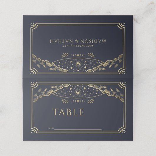 Elegant Goud en Navy Gotische Tarot Kaart Bruiloft (Buitenkant ongevouwen)