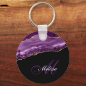 elegant goud- en paarse-agaatmonogram sleutelhanger (Voorkant)