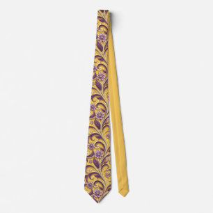 Elegant goud en paarse bloemschermpatroon chic stropdas