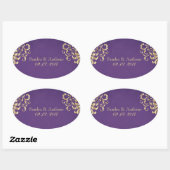Elegant Goud en Paarse Damask Bruiloft Stickers (Vel)