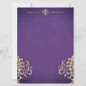 Elegant Goud en Paarse Damask Bruiloft Uitnodiging (Achterkant)