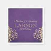 Elegant Goud en Paarse Damask Trouwservetten Servetten (Voorkant)