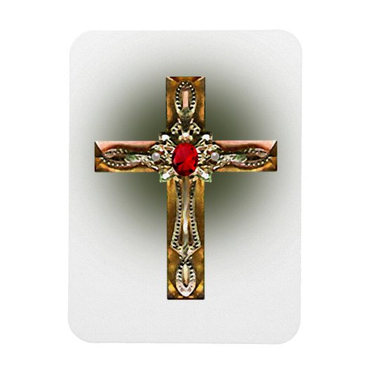 Elegant goud en robijn kruis magneet (Verticaal)