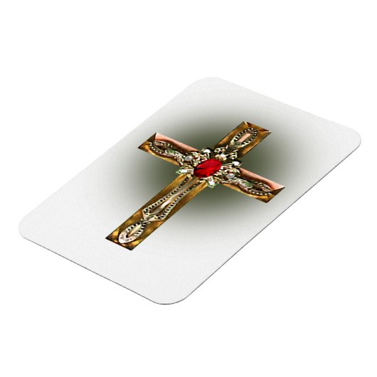 Elegant goud en robijn kruis magneet (Linkerzijde)