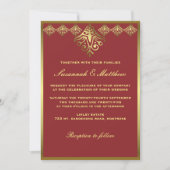 Elegant Goud en Rood Bruiloft Kaart (Voorkant)